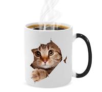 Caliamary Tasse à café en céramique à changement de chaleur, motif chat amusant - 325 ml - Sensible à la chaleur - Tasse à café à changement de couleur - Joli cadeau de Noël pour femme, homme, enfant