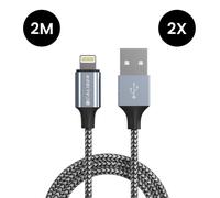 Caliber 2 x Câble de charge pour iPhone - Câble Lightning-USB - 2 mètres - Câble pour iPhone - Câble de charge extra long - Câble de charge et de données en nylon solide (CL-UL2-2PACK)
