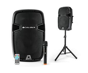 Caliber Bluetooth Party Enceinte - Box Music - Karaoke Set - AUX, SD et entrée USB - y Compris Standard - HPA605BT - 250 Watt - avec Le Microphone - Une durée de Vie de la Batterie de 3 Heures - Noir