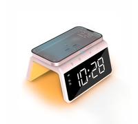 Caliber Caliber Digitale Wecker - Wecker mit drahtlosem Ladegerät - Digitale Uhr - Dimmbar - Zwei Weckzeiten - Geeignet als Kinderwecker - 8 Farben Nachtlicht - Farbe Rosa (HCG019QI-PI)
