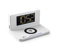 Caliber - Radio réveil numerique - Reveil Digital - Double Alarme - Chargeur USB - Écran LED graduable - Chargeur Induction - Blanc - 140 x 100 x 75 mm