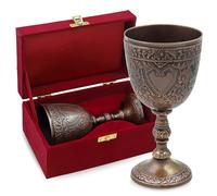 Calice Chic Verre en laiton bronze antique - Fabriqué à la main - Calice à vin gravé de style vintage avec motif floral et cœur - Tasse décorative avec boîte cadeau en velours pour temple, bar, rituel