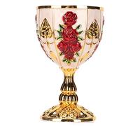 Calice en or, 4 Pouces de Haut en Alliage de Zinc Rétro Motif de Fleurs en Relief élégant Pimp Cup Européen de Haute qualité Golden Goblet Vintage Wine Cup pour les Cadeaux de Pub (Fleur rouge sur
