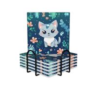 Calico Cat Lot de 6 dessous de verre carrés en céramique de style moderne pour table basse pour protection de table et décoration d'intérieur