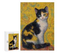 Calico Cat on Yellow Background Puzzle 1000 Pièces Educa Jouet en Bois Cadeau Unique Décoration Intérieure Jeu Éducatif Challenge Toy Adultes Et Enfants À Partir De 14 Ans 300 PCS