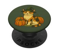 Calico Cat Witch Halloween Citrouille Patch Magic PopSockets PopGrip Adhésif
