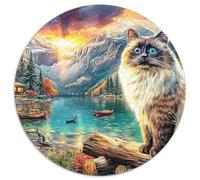 Calico Cat with Blue Eyes in Snowy Mountains_2 1000 Pièces Puzzle Circulaire Puzzles Classiques Pression Réduite Puzzle Difficile Impossiblepour Adultes Décoration pour Enfants Cadeau 1000pcs (67.5X