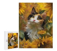Calico Cat with Sunflowers Puzzle 1000 Pièces Educa Jouet en Bois Cadeau Unique Décoration Intérieure Jeu Éducatif Challenge Toy Adultes Et Enfants À Partir De 14 Ans 500 PCS