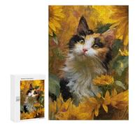 Calico Cat with Sunflowers Puzzle 1000 Pièces Educa Jouet en Bois Cadeau Unique Décoration Intérieure Jeu Éducatif Challenge Toy Adultes Et Enfants À Partir De 14 Ans 300 PCS