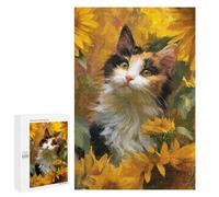Calico Cat with Sunflowers Puzzle 1000 Pièces Educa Jouet en Bois Cadeau Unique Décoration Intérieure Jeu Éducatif Challenge Toy Adultes Et Enfants À Partir De 14 Ans 1000 PCS