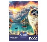 Calico Chat aux Yeux Bleus dans Les Montagnes enneigées 1000 PC 3 Couches Carton Loup dans Fantasy Land Puzzle, Défi Ultra Difficile Adultes,Décor Mural & Cadeau Amateurs 70x50cm/1000pcs