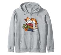 Calico Chat en train de faire la sieste sur des livres pour lire un livre Sweat à Capuche