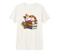 Calico Chat en Train de Faire la Sieste sur des Livres pour Lire Un Livre T-Shirt Haut de Gamme