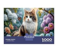 Calico Chat Puzzles 1000 Pièces Complet Jardin Fleuri pour Seniors Relaxation Mentale Amusement par Temps De Pluie 52x38cm/1000pcs