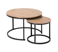 Calicosy - 2 Tables Basses Gigognes Rondes - Décor Bois - Panneaux Particules Mélaminés FSC - Pieds Métal - Modulables - Salon - Style Industriel - L 70 x l 70 x H 45,5 cm - L 45 x l 45 x H 40,5 cm
