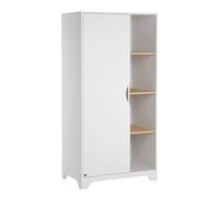 CALICOSY - Armoire 1 Porte avec 2 Penderies et 3 Étagères Ouvertes L88.5cm - Leaf - Blanc-Blanc
