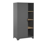 Calicosy - Armoire 1 Porte avec 2 Étagères et Penderies Réglables en Hauteur avec 3 Étagères Ouvertes - Pieds en Chêne - Fabriqué en Europe - L88,5 x P52 x H179,5 cm