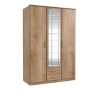 CALICOSY - Armoire 2 portes 1 porte miroir et 2 tiroirs - L135 cm - Chêne artisan-Chêne artisan