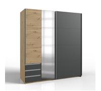 CALICOSY - Armoire 2 portes coulissantes avec 1 miroir et 3 tiroirs H198 cm - AURICH - Blanc