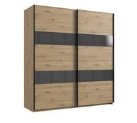 CALICOSY - Armoire 2 portes coulissantes avec insert - L180 cm - Chêne artisan