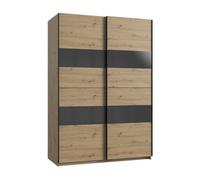 CALICOSY - Armoire 2 Portes Coulissantes avec Penderie - L135 cm - Chêne artisan-Chêne artisan