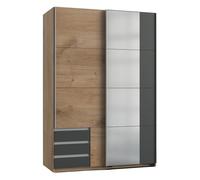 CALICOSY - Armoire 2 portes coulissantes dont 1 miroir - L135 cm - Gris anthracite-Gris anthracite