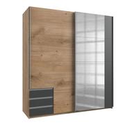 CALICOSY - Armoire 2 portes coulissantes dont 1 miroir - L179 cm - Gris anthracite-Gris anthracite