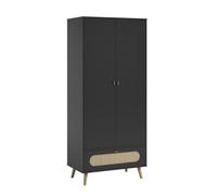 Calicosy - Armoire 2 Portes et 1 Tiroir avec Cannage en Rotin Tiroirs avec Amortis - Etagère et Penderie Réglable - avec Pieds en Chêne - Fabriqué en Europe - L85 x P49 x H195 cm