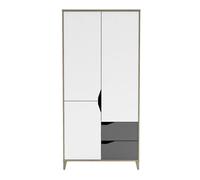 CALICOSY - Armoire 3 Portes 2 Tiroirs L88,9 cm - Blanc et Gris - Genius - Blanc mat/gris clair