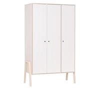 CALICOSY - Armoire 3 portes, 5 étagères et 1 penderie - SPOT - Décor bois acacia et blanc