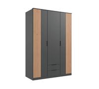 CALICOSY - Armoire 3 portes battantes et 2 tiroirs L135 cm - LUEBECK - Gris anthracite/ Chêne-Gris anthracite/ Chêne