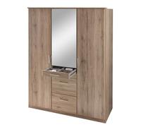 CALICOSY - Armoire 3 portes dont 1 miroir, 4 tiroirs - L135 cm - Chêne artisan