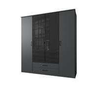 CALICOSY - Armoire 4 portes battantes avec 2 miroirs et 2 tiroirs L180 cm - SOEST - Blanc