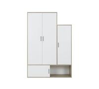 Calicosy Armoire 4 Portes H195 cm - ERWAN - Décor Blanc et Chataîgnier - Style Naturel - en Panneaux de Particules - pour pour Chambre - L133 x H195 x P52 cm