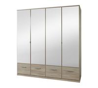 CALICOSY - Armoire 4 portes miroir et 4 tiroirs - L179 cm - Chêne