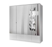 CALICOSY - Armoire 4 portes miroir - L179 cm - Blanc