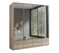 CALICOSY - Armoire 4 portes miroir - L179 cm - Chêne