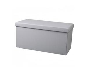 Calicosy Banc de Rangement Pliable Gris Clair Aspect Cuir Pliable - Tabouret Pliable - Repose Pied - Coffre Cube - Petit - Gain de Place - Simili Cuir - 76 x 37,5 x 37,5 cm -