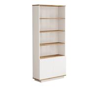 CALICOSY - Bibliothèque 2 portes et 4 tablettes décor pin atlantique et blanc H168,3 cm - Blanc
