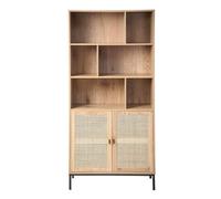 Bibliothèque 6 Cases et 2 Portes en Rotin Naturel en bois Beige Beige