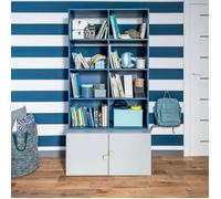 CALICOSY - Bibliothèque 8 cases avec meuble bas 2 portes - STIGE - Bleu