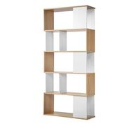 Calicosy Etagère Bibliothèque Bicolore Blanc et Décor Chêne - Style Contemporain - Meuble Gain de Place - pour Salon - L80 x l29,5 x H173,5 cm