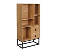 CALICOSY - Bibliothèque Style Industriel 2 Tiroirs 5 Niches H120cm - Bois clair
