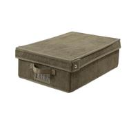 Calicosy - Boîte de Rangement avec Couvercle - Tissu Velours Côtelé - Vert Kaki - Boîte Rectangulaire - Pour Chambre, Dressing, Salon - L 31.5 x P 48 x H 15 cm