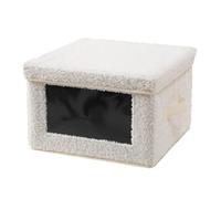 Calicosy - Boîte de Rangement avec Fenêtre - Tissu Bouclette Écru - avec Poignées et Couvercle - pour Salon, Dressing, Bureau - L 40 x P 28 x H 30 cm