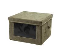 Calicosy - Boîte de Rangement avec Fenêtre Transparente - Tissu Velours Côtelé - Vert Kaki - Avec Couvercle - L 40 x P 28 x H 30 cm