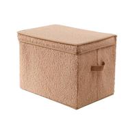 Calicosy - Boîte de Rangement Haute avec Couvercle - Tissu Bouclette Beige - avec Poignées - pour Salon, Dressing, Chambre - L 40 x P 28 x H 30 cm
