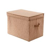 CALICOSY - Boîte rangement haute avec couvercle tissu bouclette beige - H30 cm - Beige