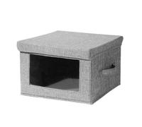 CALICOSY - Boîte rangement tissu effet lin gris avec fenêtre transparente - L40 cm - Gris