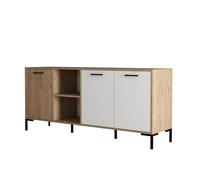 CALICOSY - Buffet 2 niches 3 portes décor chêne et blanc L180 cm - Aurora - Bois clair